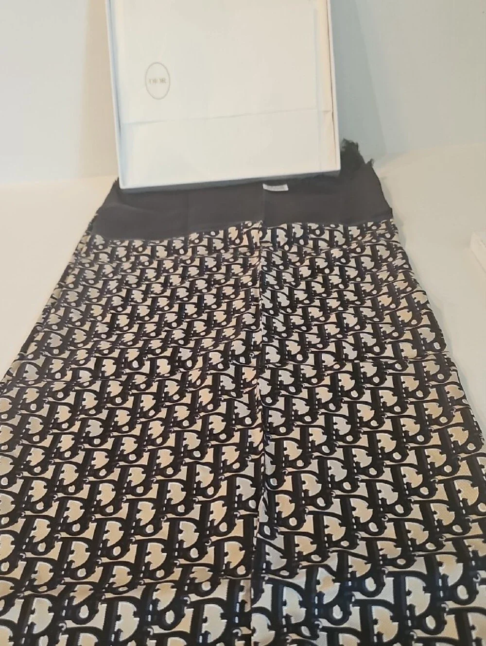Authentic Christian Dior Oblique Navy Blue Silk Scarf (13